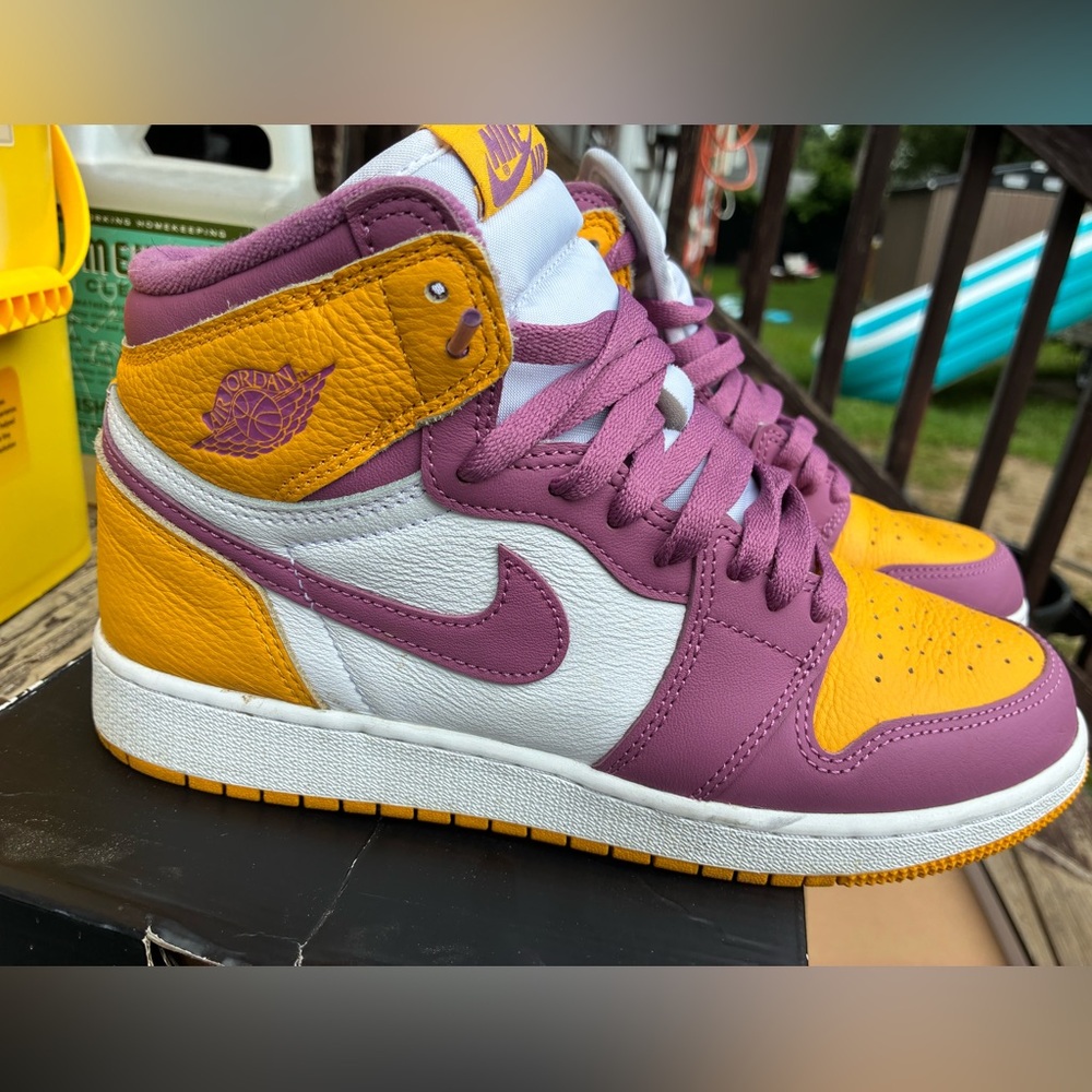Nike Air Jordan 1 Retro High OG in yellow white and purple